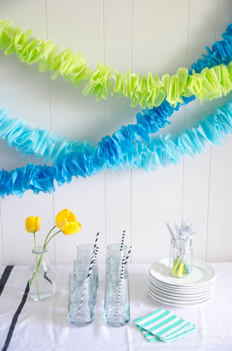 DIY Ruffled Tissue Paper Garland- so simple and costs pennies!