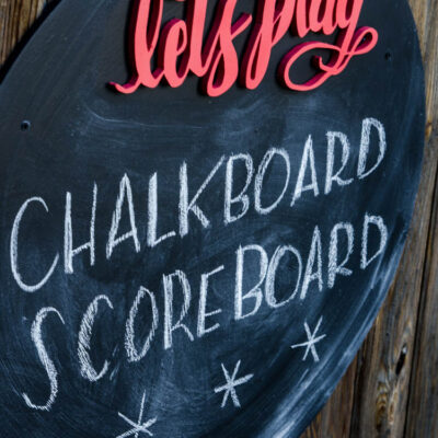 DIY Round Chalkboard with 3d hand lettering... I LOVE this! Perfect for backyard games