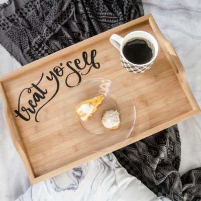 DIY Breakfast Tray Upgrade- Treat yo'self... how cute is that! Would make a great Christmas gift. (with template!)