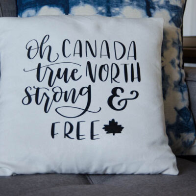 DIY Canadian Throw Pillow with free hand lettered design!