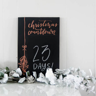 DIY Christmas Countdown Chalkboard with Copper Leafing- love that copper detail!