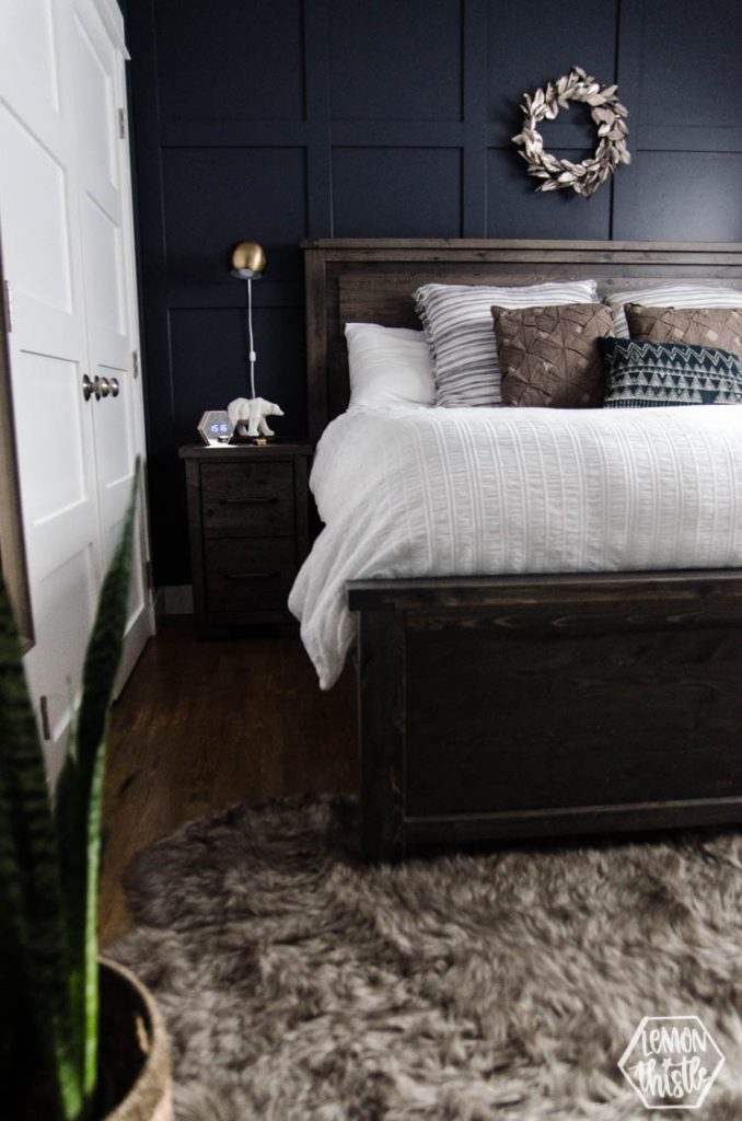 Navy Master Bedroom with DIY Accent Wall - Lemon Thistle