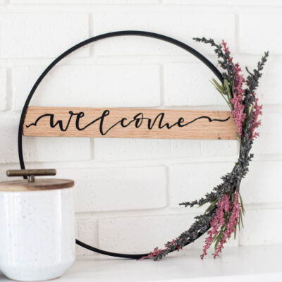 DIY Fall Hoop Wreath- love that wooden banner across the wreath!