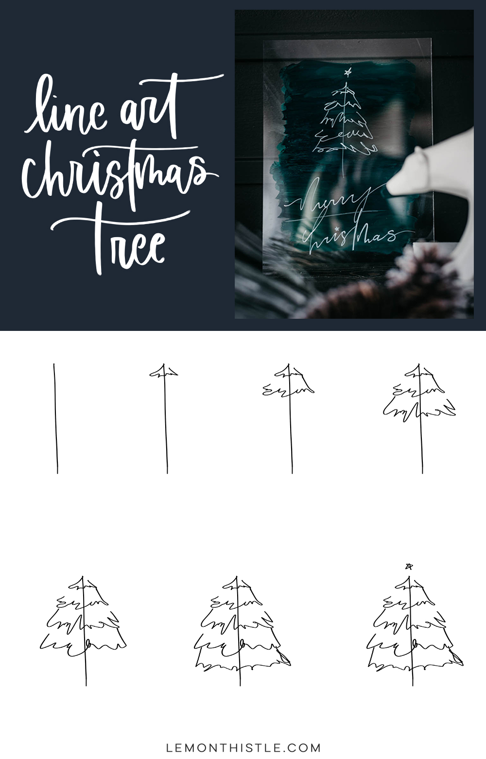 Line Art Christmas Tree Diy Acrylic Sign Lemon Thistle