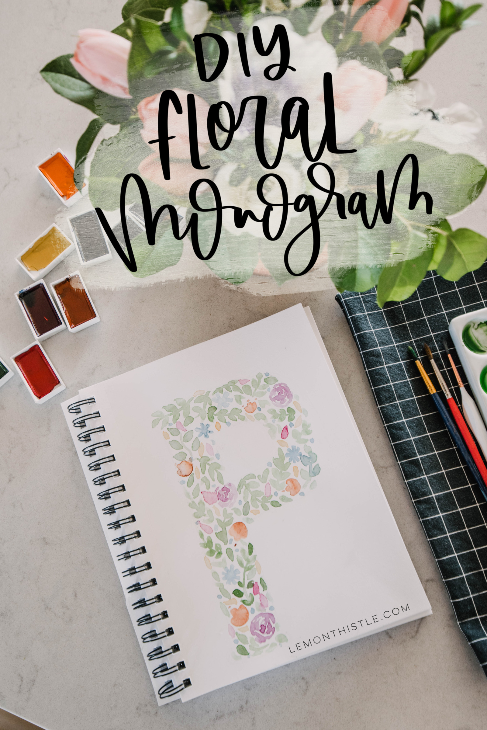 Floral Watercolor Monogram - Lemon Thistle